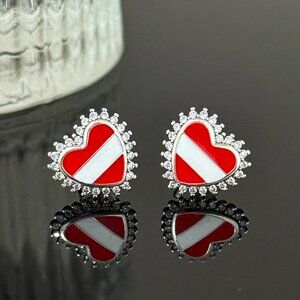 Austria Earrings Heart bling S925 Sterling Silver Handmade Ear Stud